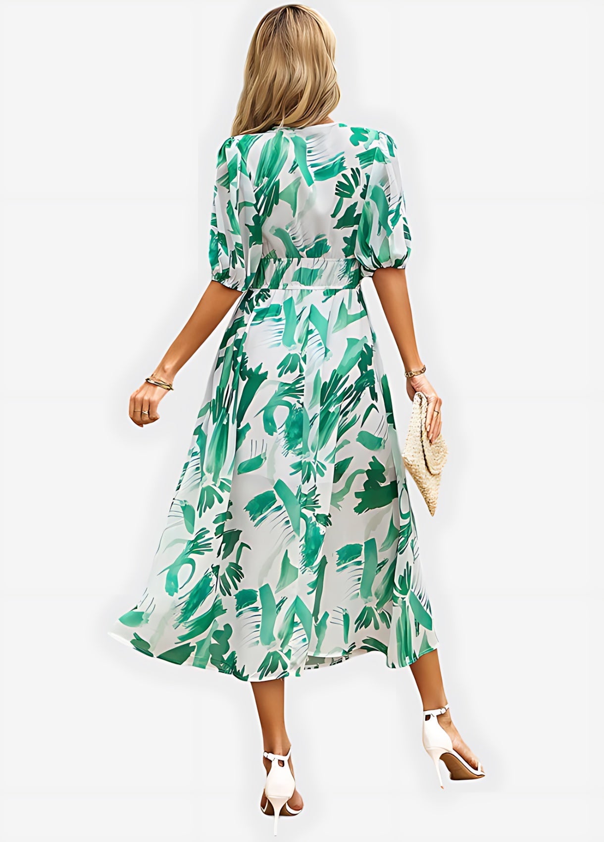 Chloe – Floral Print Puff Sleeve Wrap Midi Dress
