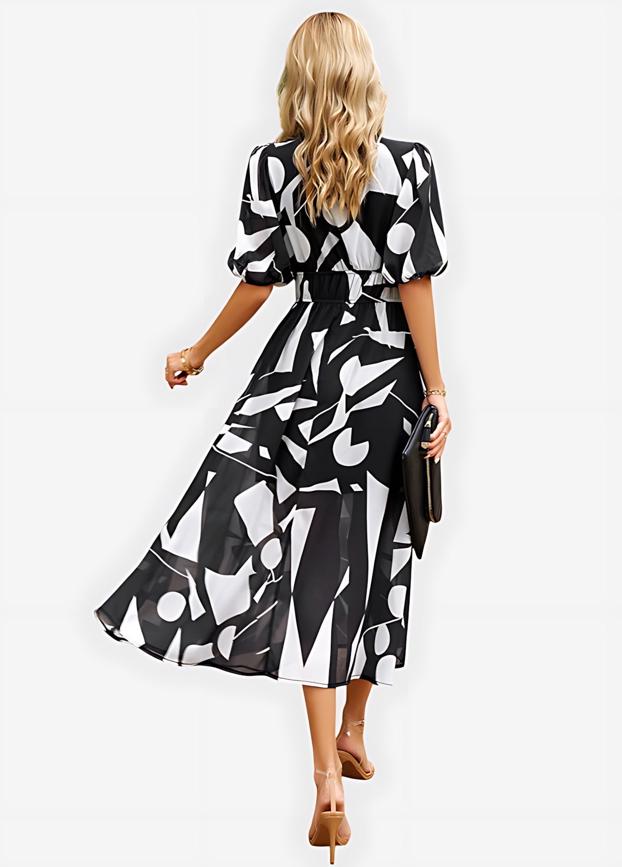 Chloe – Floral Print Puff Sleeve Wrap Midi Dress