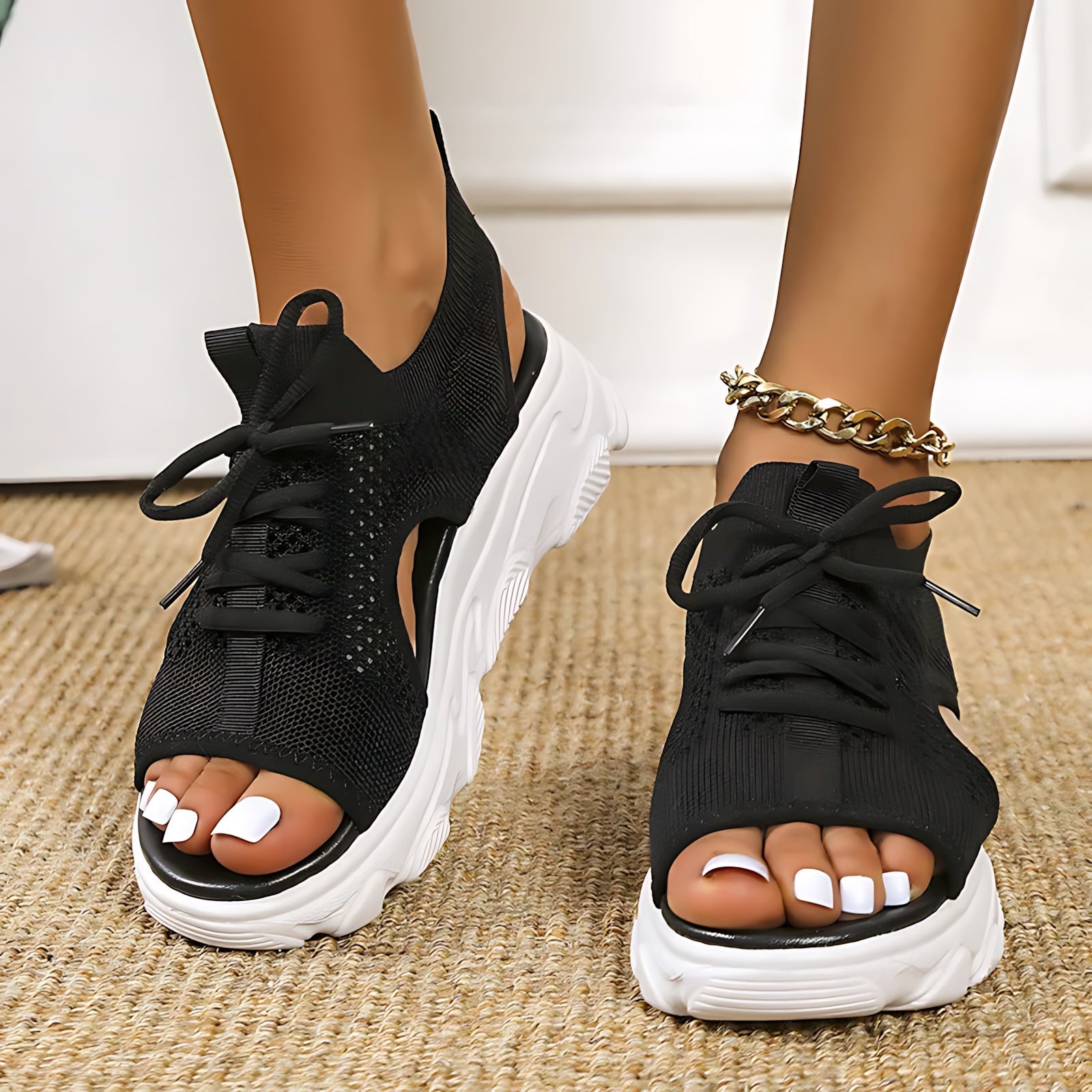Chloe – Knit Lace Up Platform Sandals
