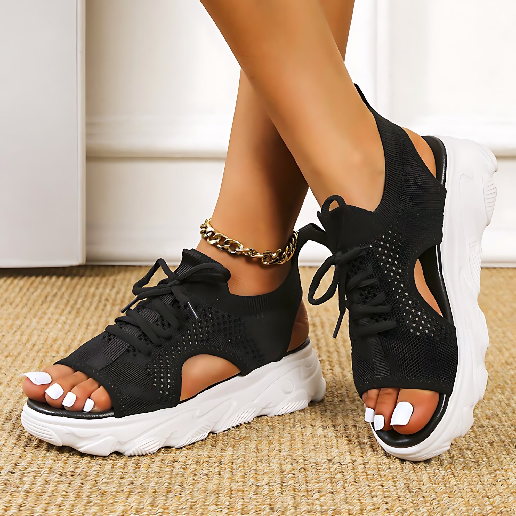 Chloe – Knit Lace Up Platform Sandals