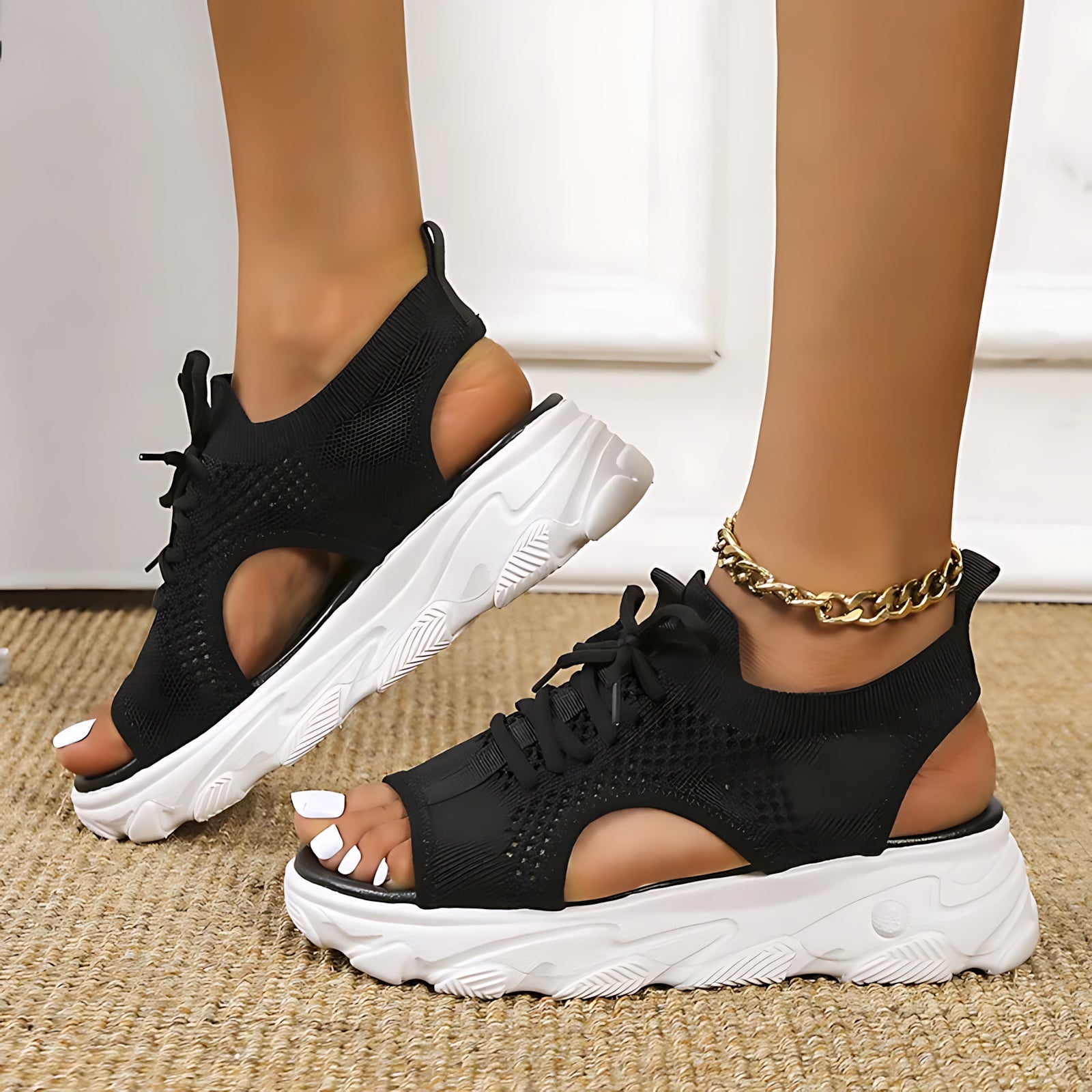Chloe – Knit Lace Up Platform Sandals
