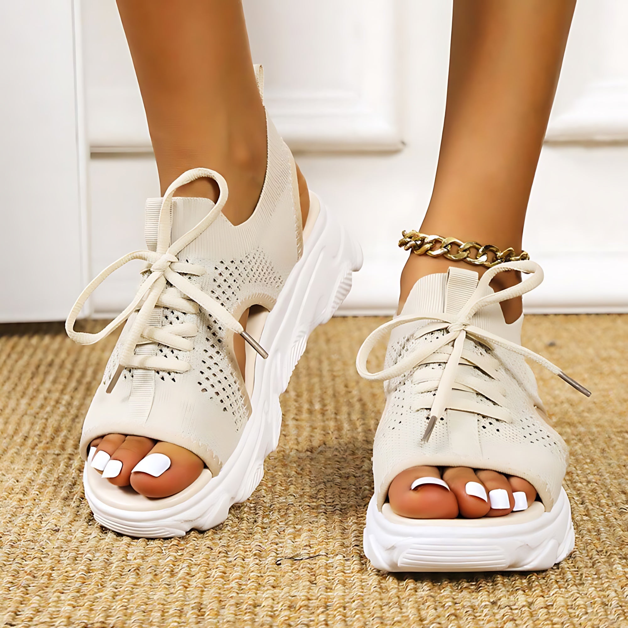 Chloe – Knit Lace Up Platform Sandals