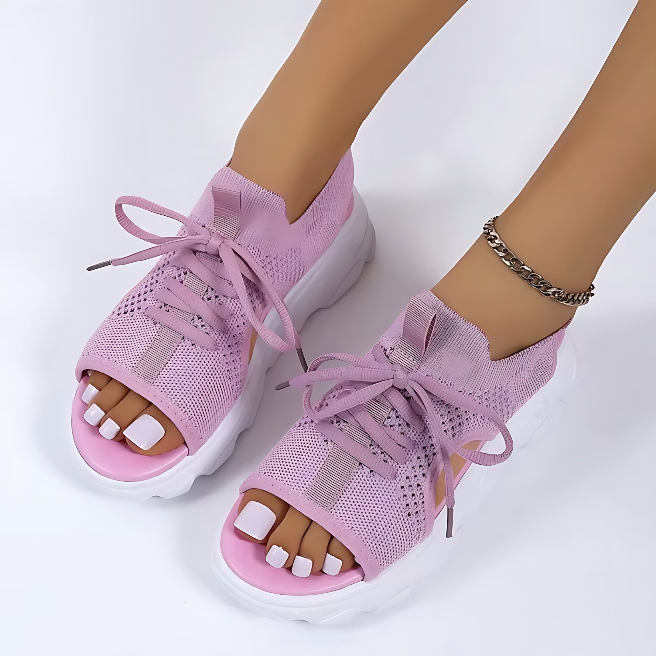 Chloe – Knit Lace Up Platform Sandals