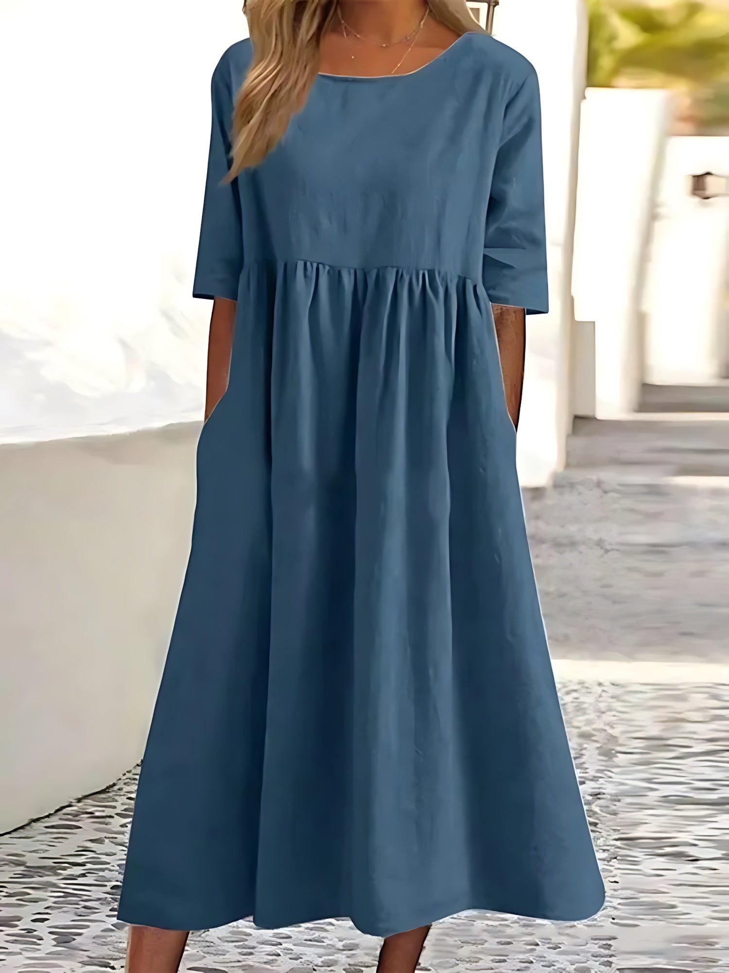 Claire – Crew Neck Empire Waist Midi Dress