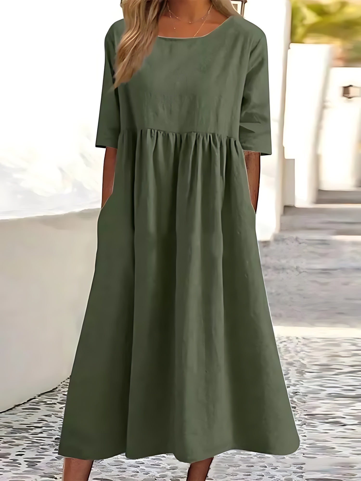 Claire – Crew Neck Empire Waist Midi Dress