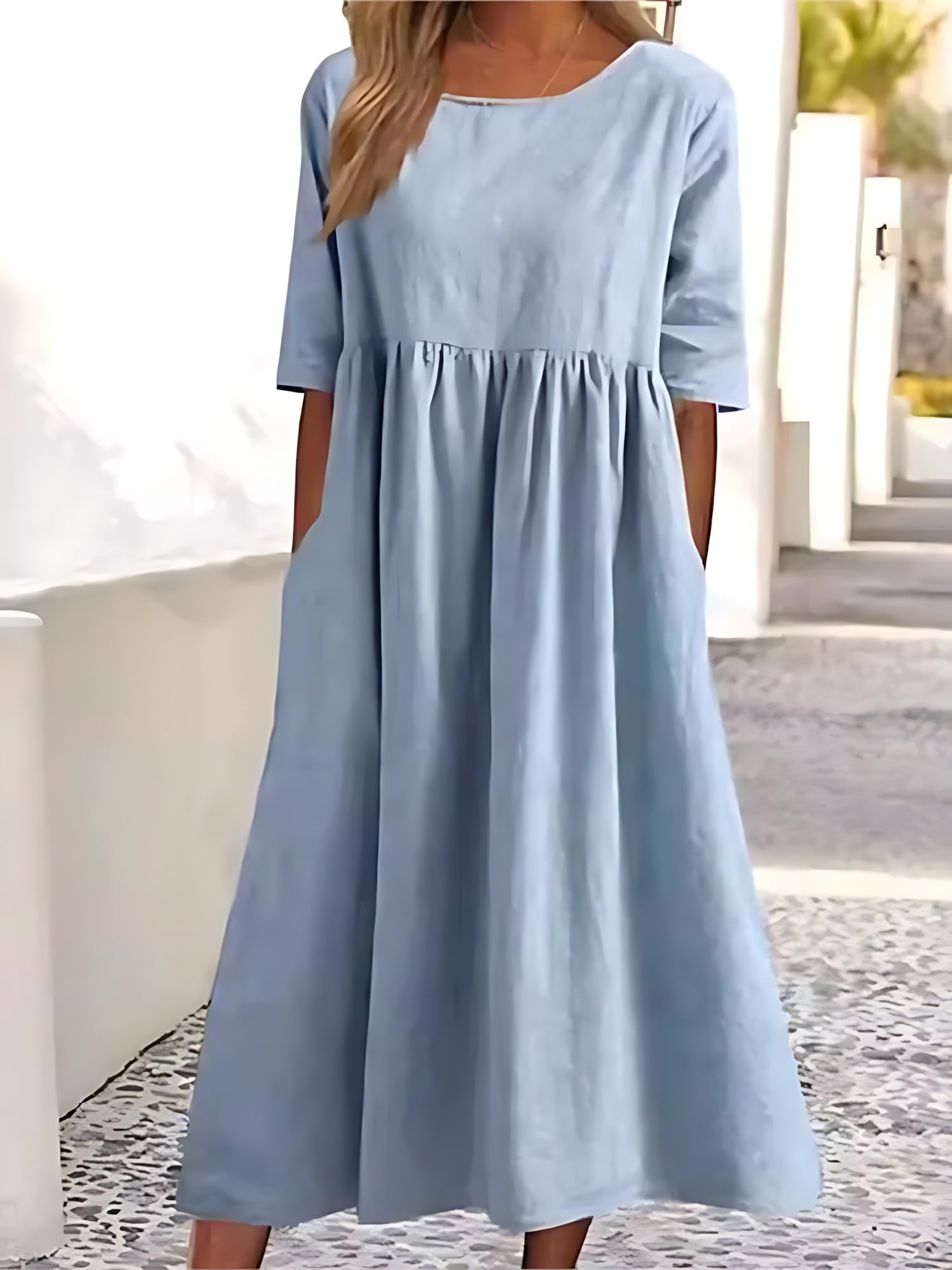 Claire – Crew Neck Empire Waist Midi Dress