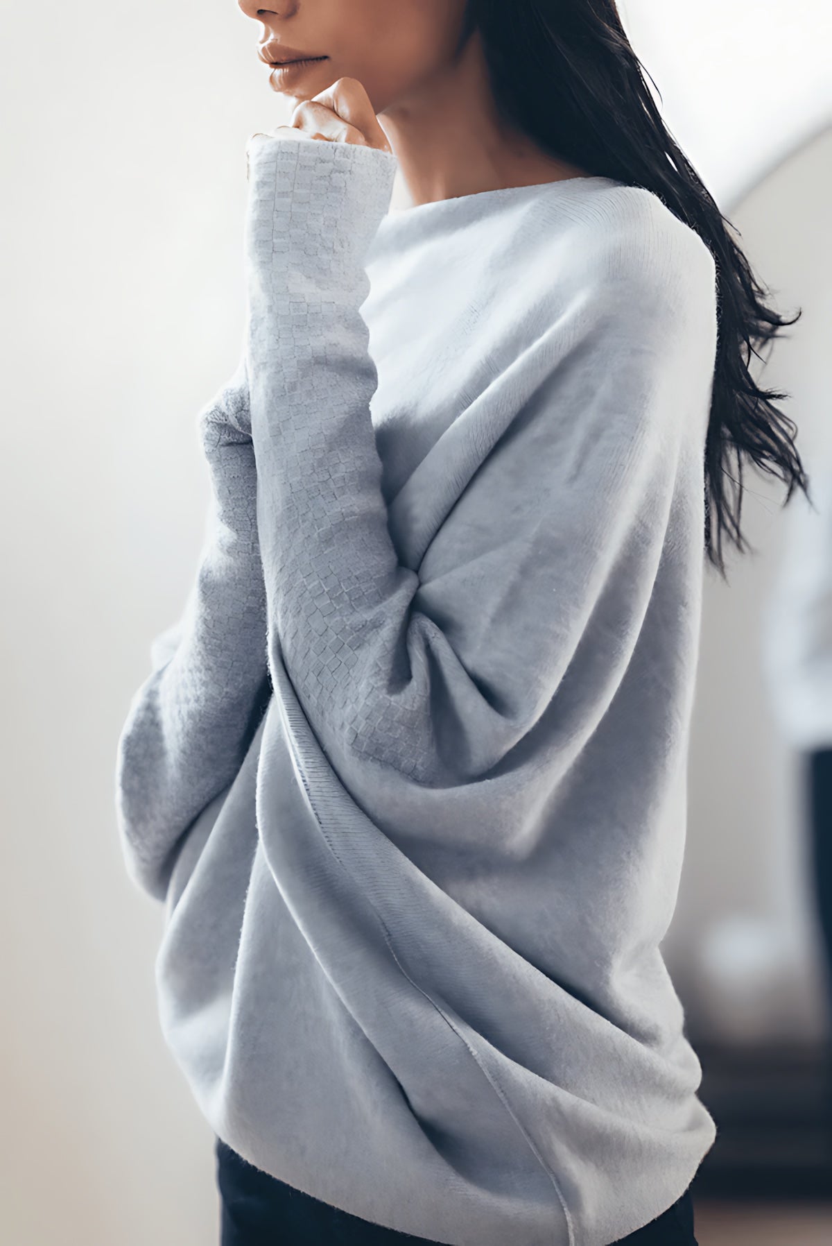 Claire – Off Shoulder Draped Knit Sweater