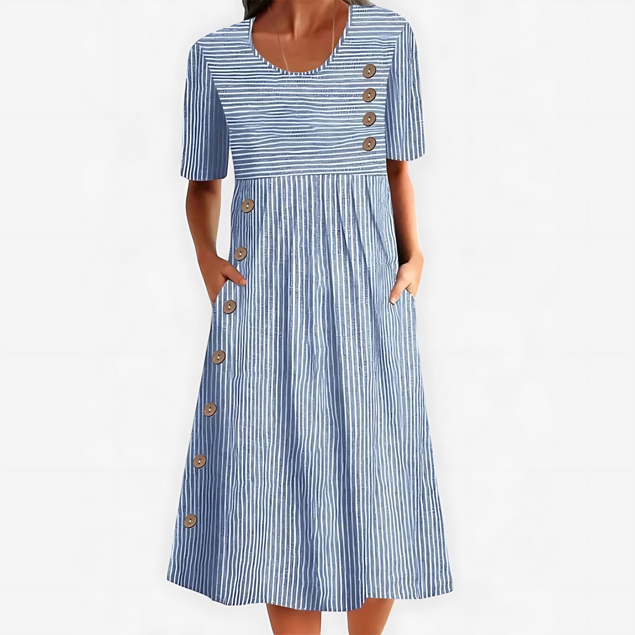 Claire – Pleated Front Scoop Neck A Line Midi Dress