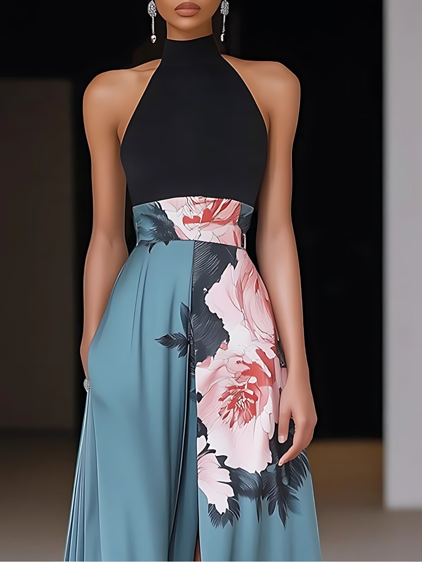 Clara – Satin Halter Slit Evening Maxi Dress