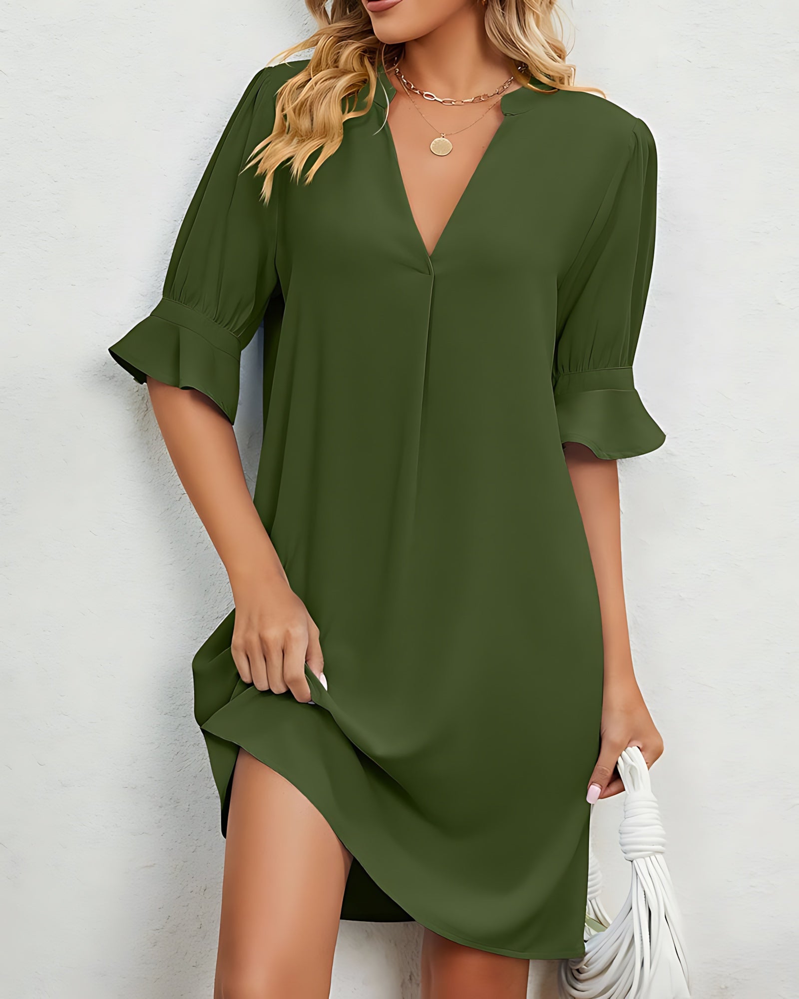 Clara – V Neck Bell Sleeve Shift Mini Dress