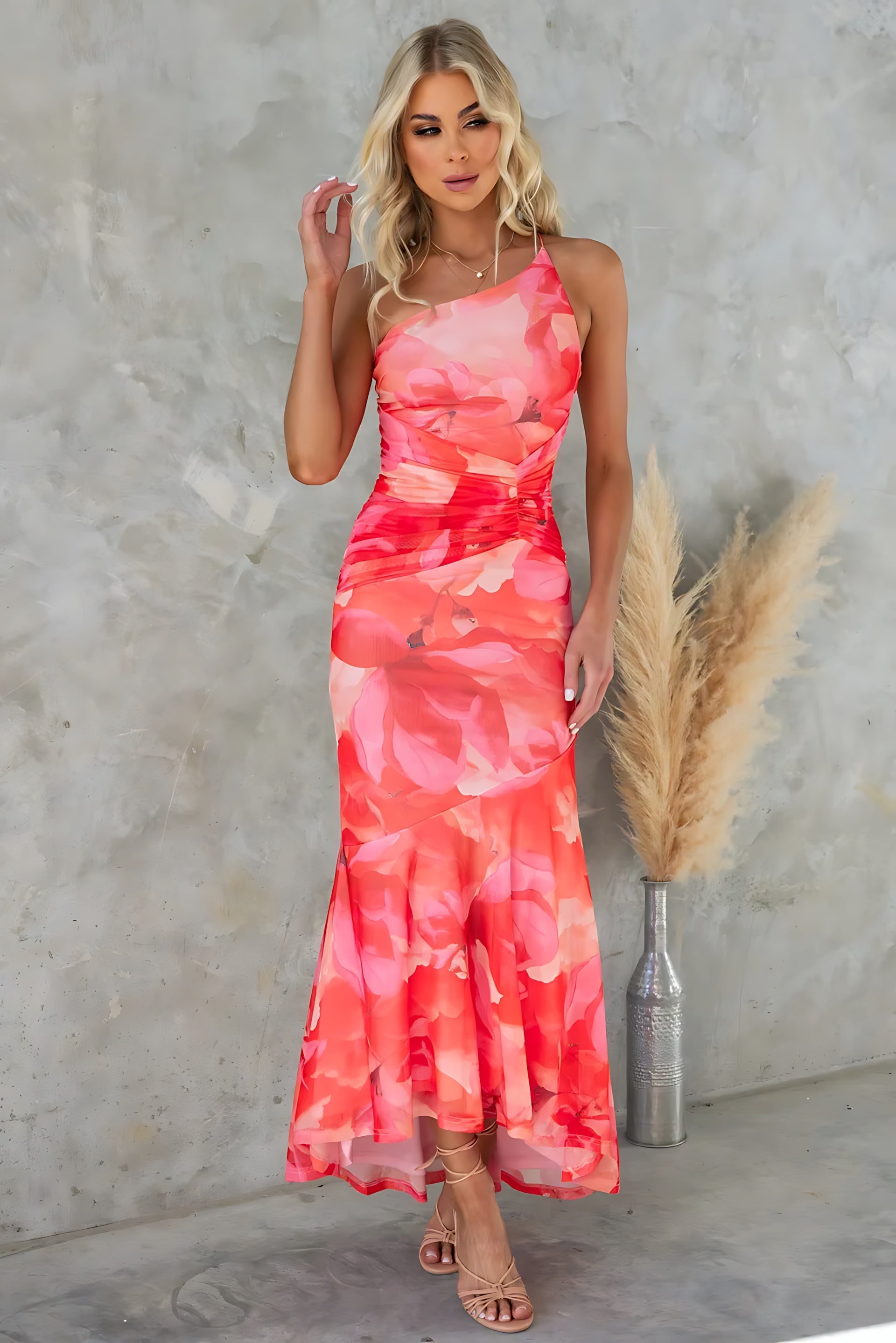 Claudia – Floral Print Ruffle Wedding Guest Maxi Dress