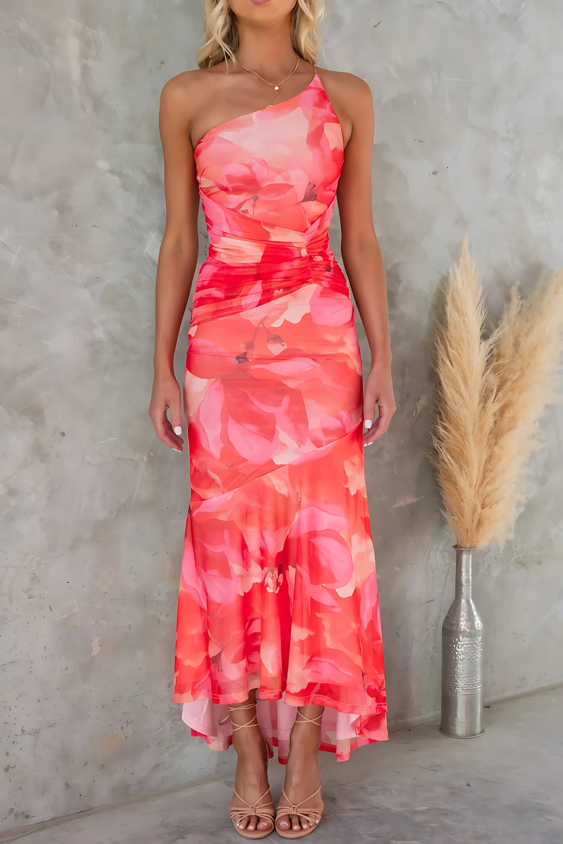 Claudia – Floral Print Ruffle Wedding Guest Maxi Dress