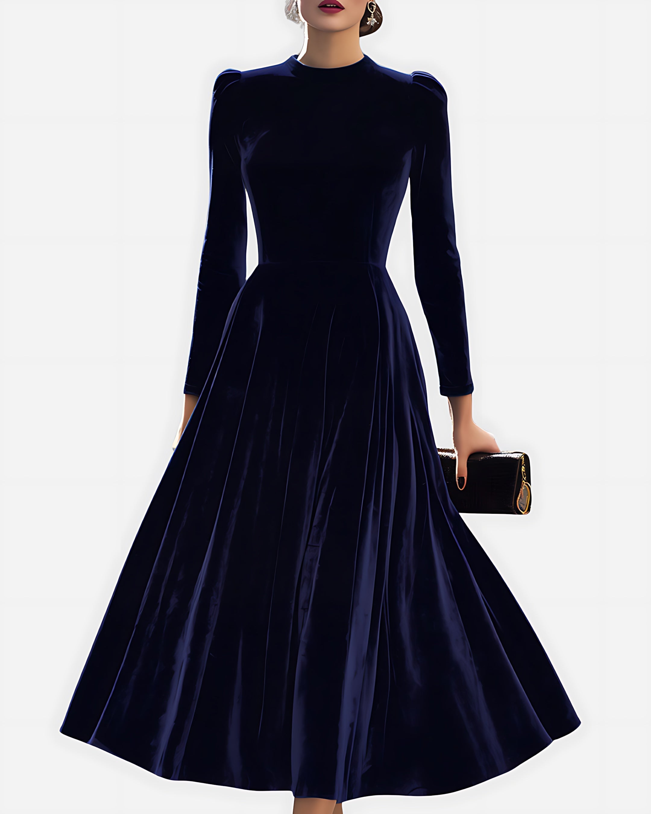 Claudia – Velvet Fit and Flare Evening Midi Dress