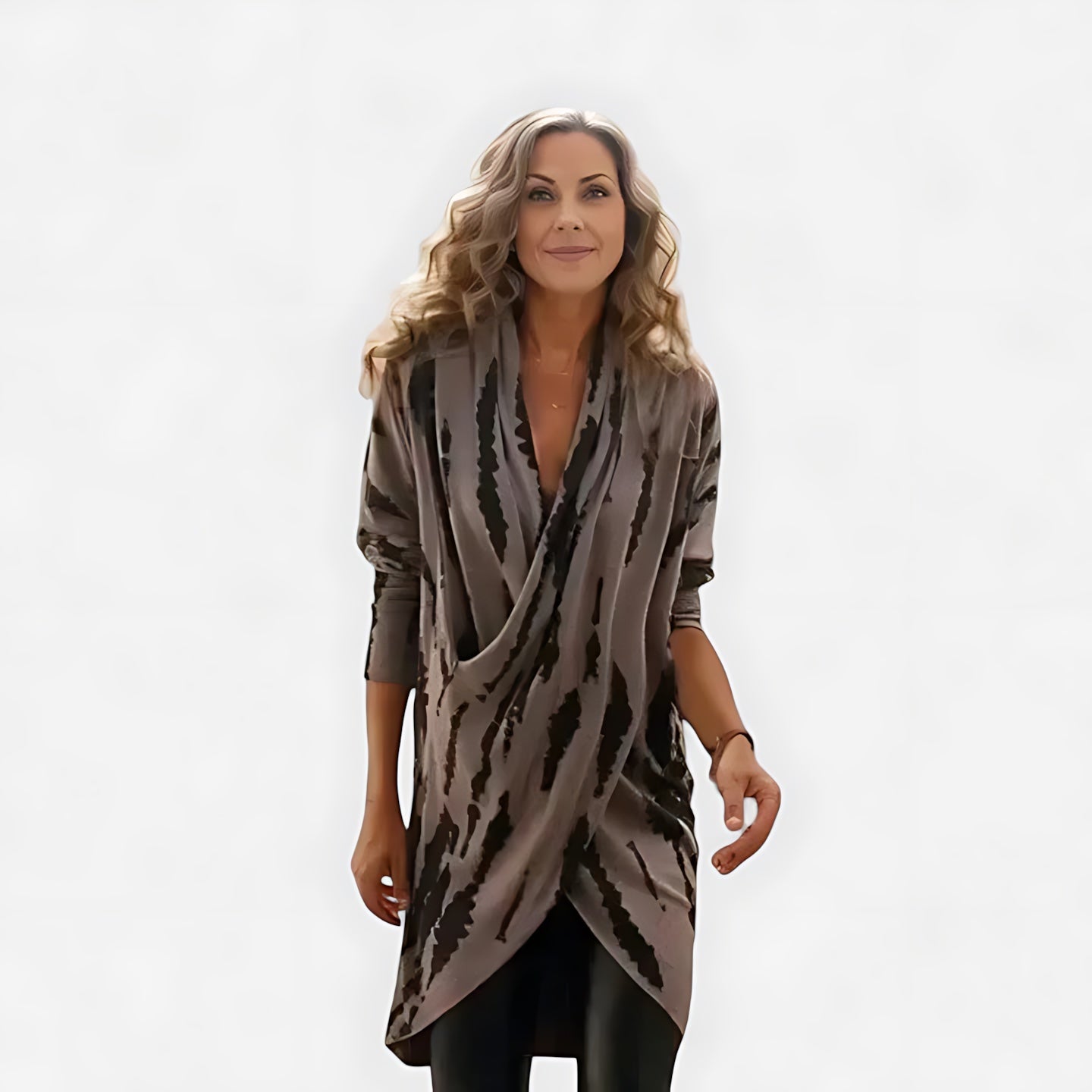 Cora – Abstract Print Crossover Wrap Knit Tunic