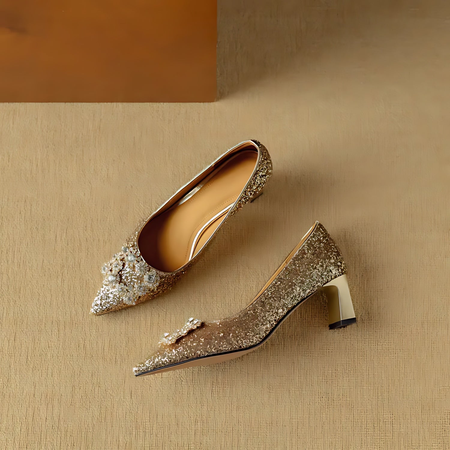 Cora – Glitter Pointed Toe Block Heel Pumps