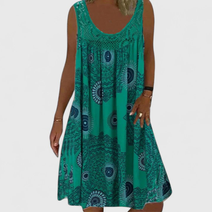 Aurora – Boho Print Pleated Summer Mini Dress