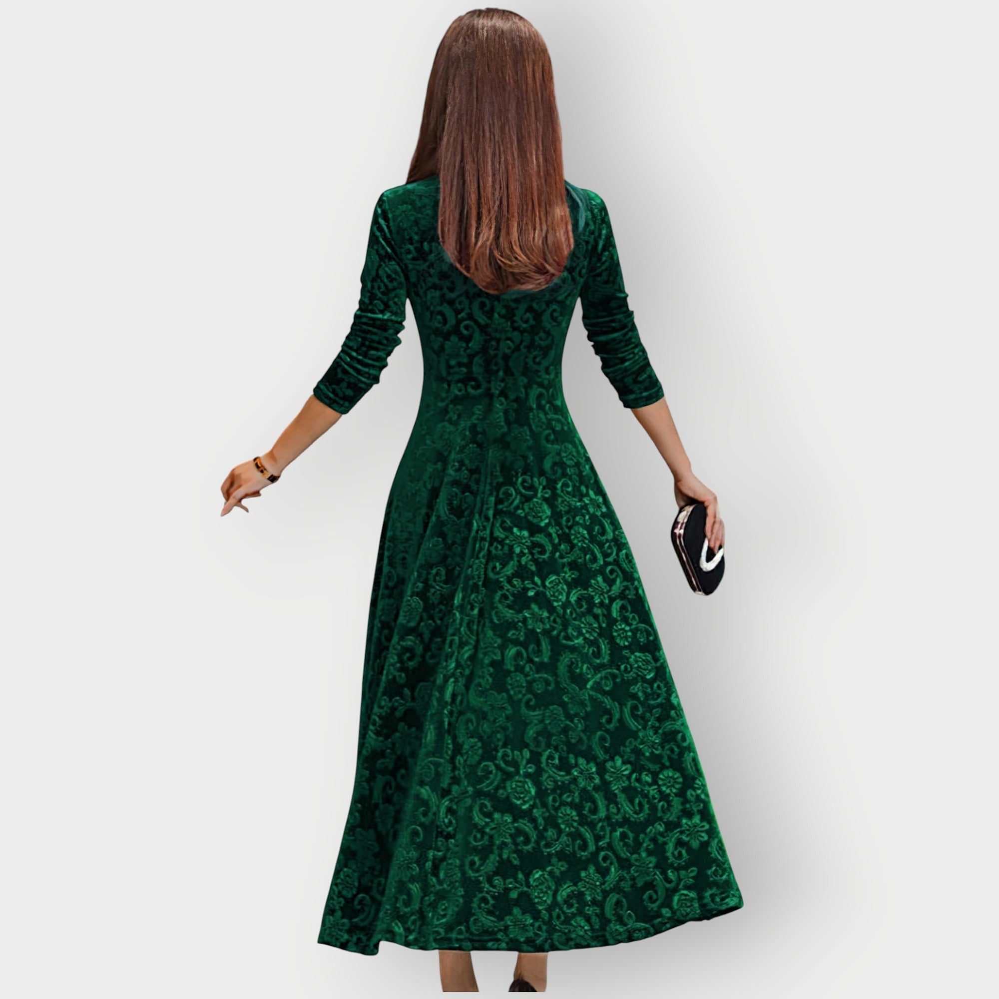 Cara – Velvet V Neck A Line Cocktail Midi Dress