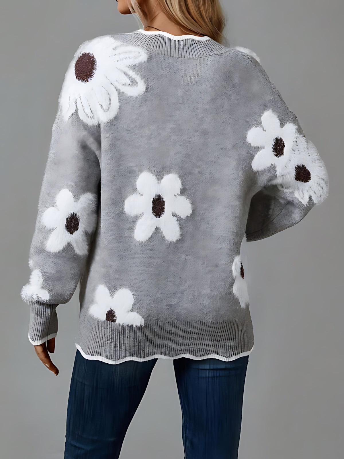 Daisy – Floral Print Marled Knit Sweater
