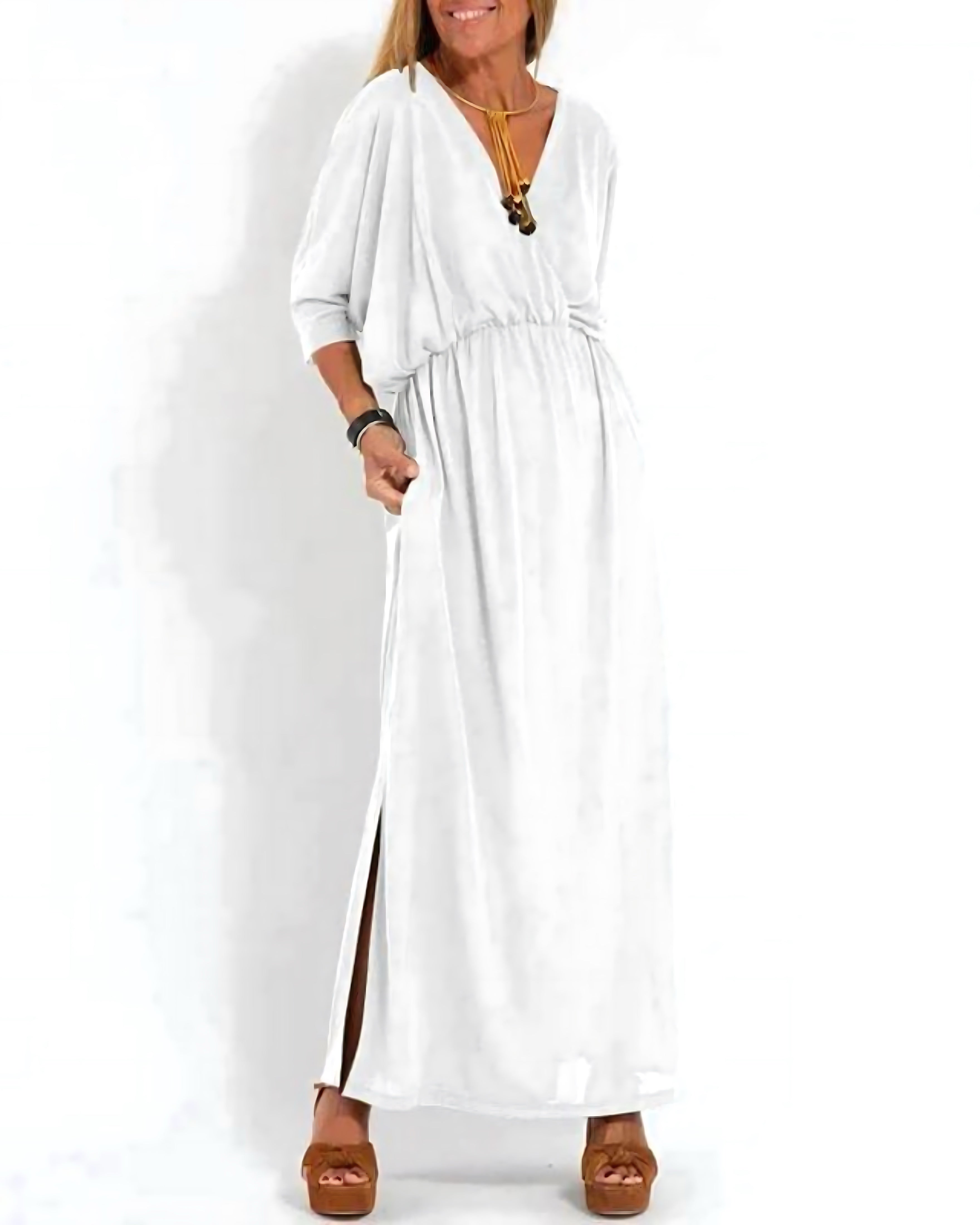 Daisy – Flutter Sleeve V Neck Flowy Maxi Dress