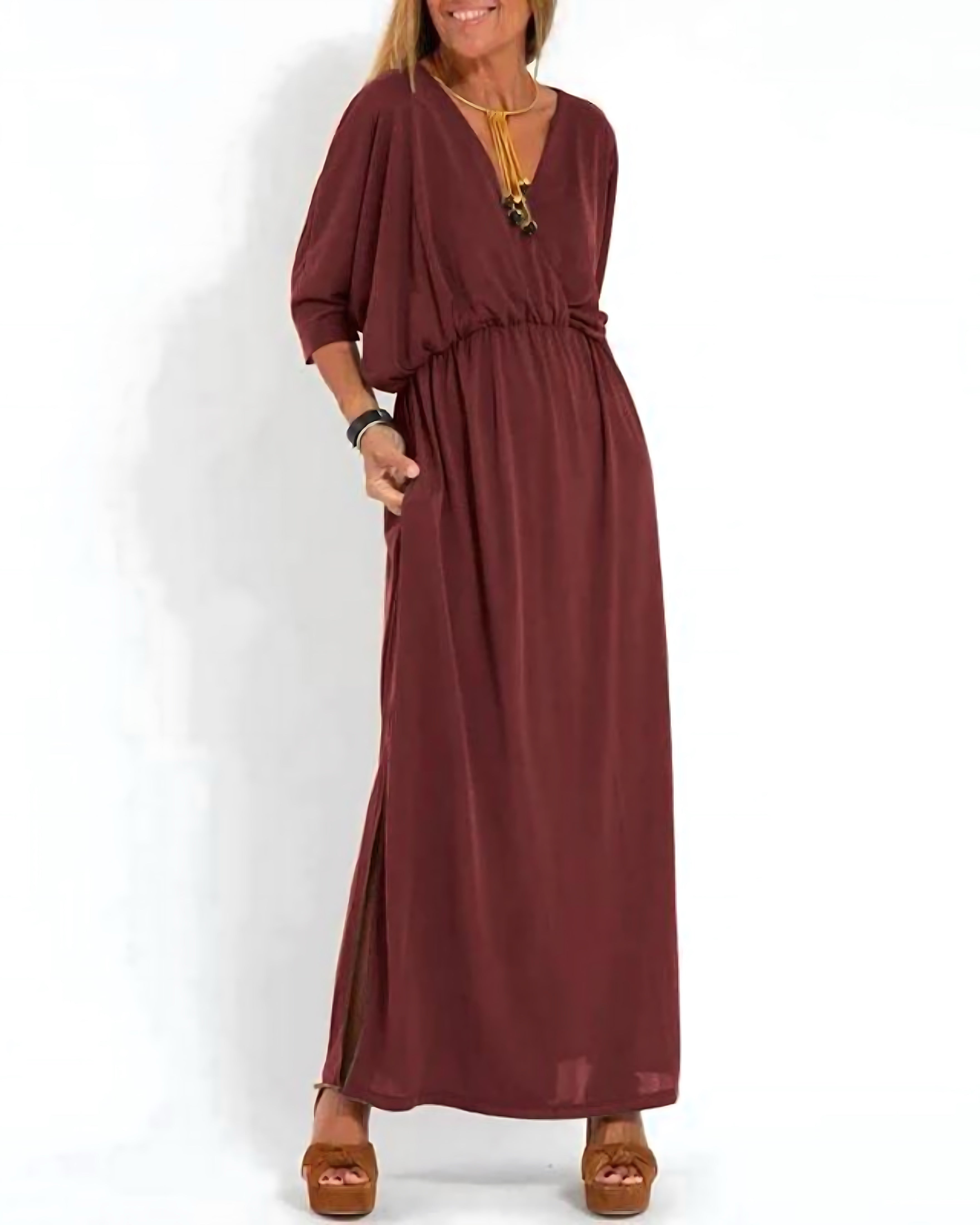 Daisy – Flutter Sleeve V Neck Flowy Maxi Dress