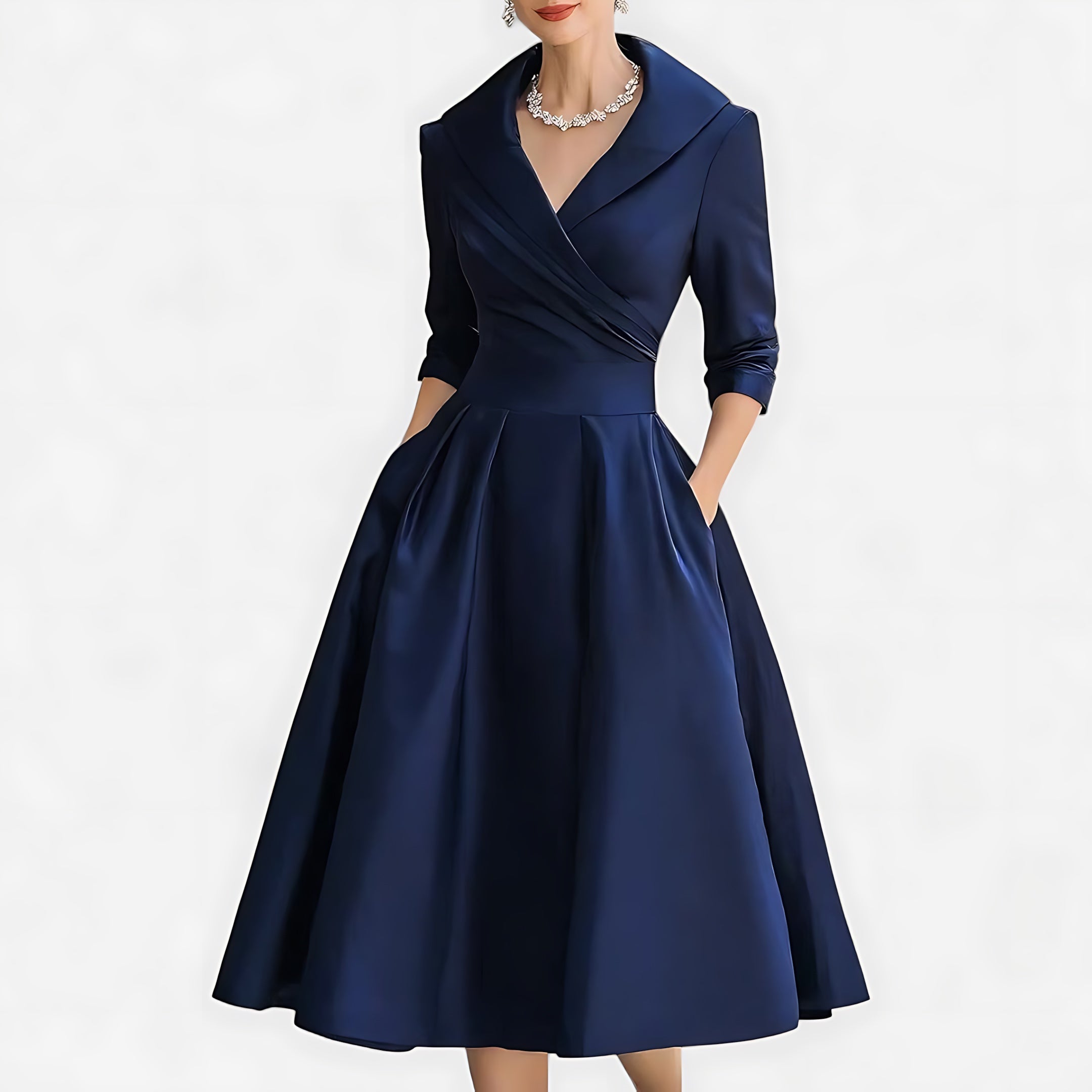 Daisy – Shawl Collar Fit and Flare Cocktail Midi Dress