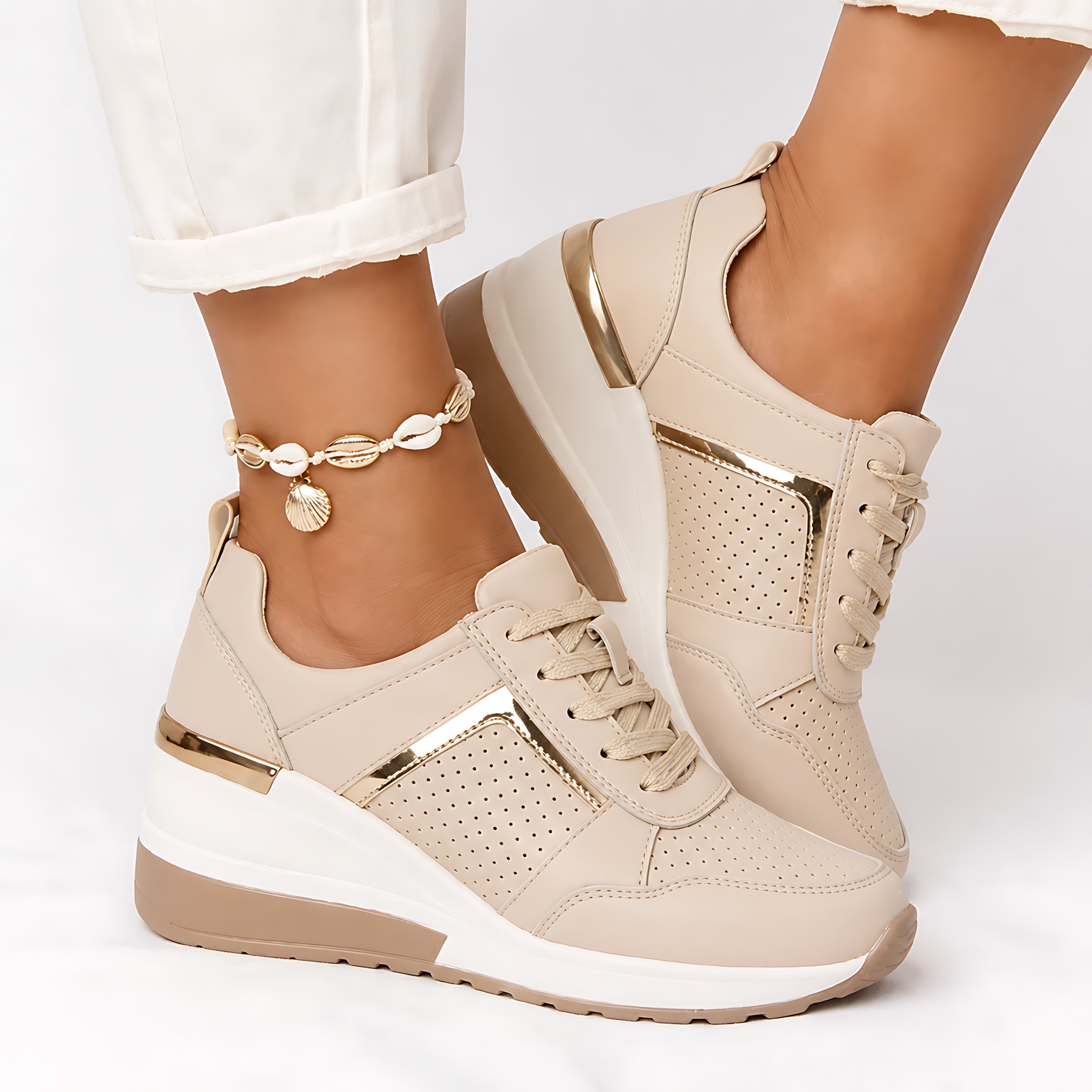 Daisy – Suede Panel Lace Up Wedge Sneakers