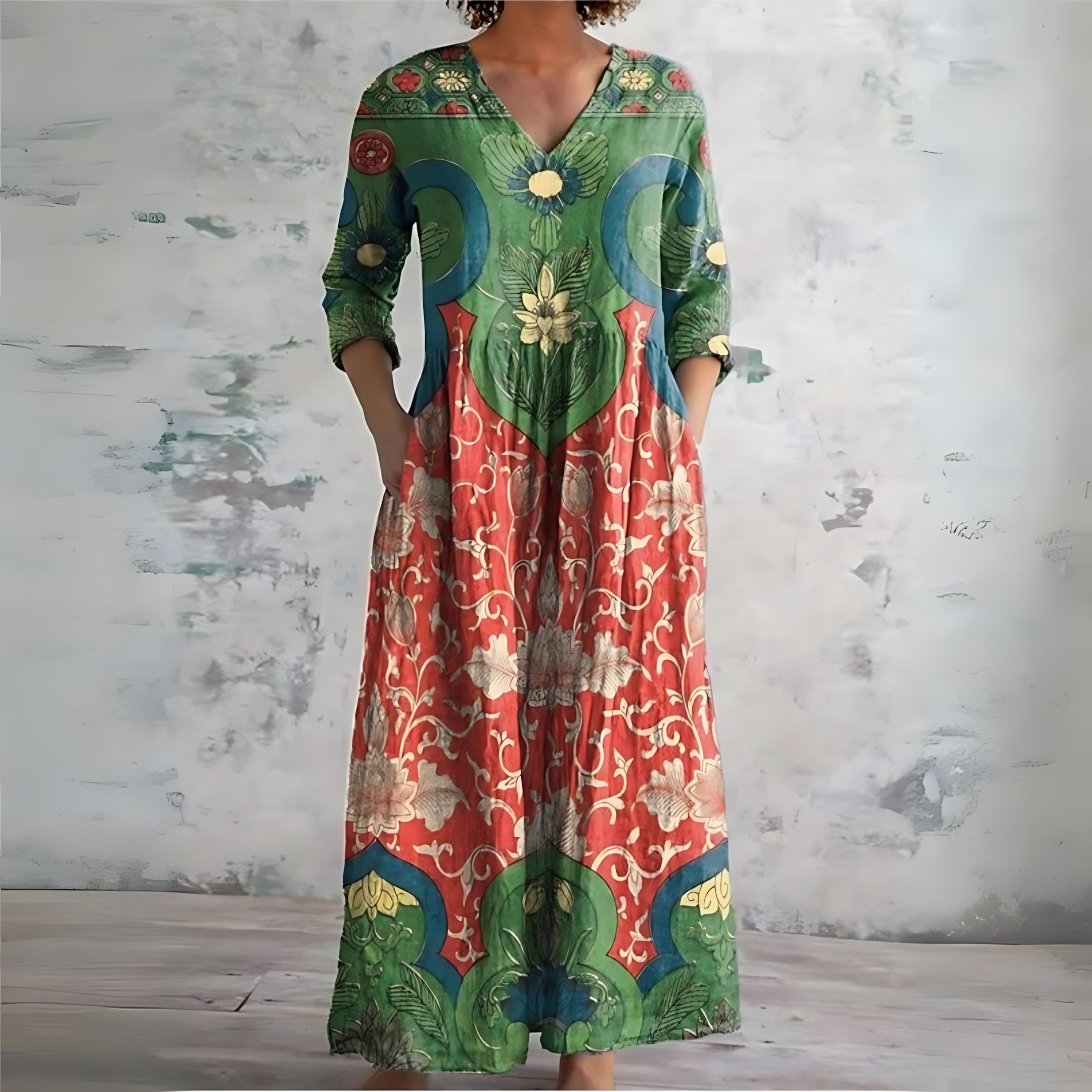 Daniela – Boho Floral Print Long Sleeve Maxi Dress