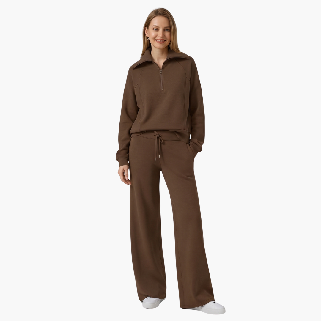 Beatrice – Half Zip Top And Wide Leg Pants Lounge Set