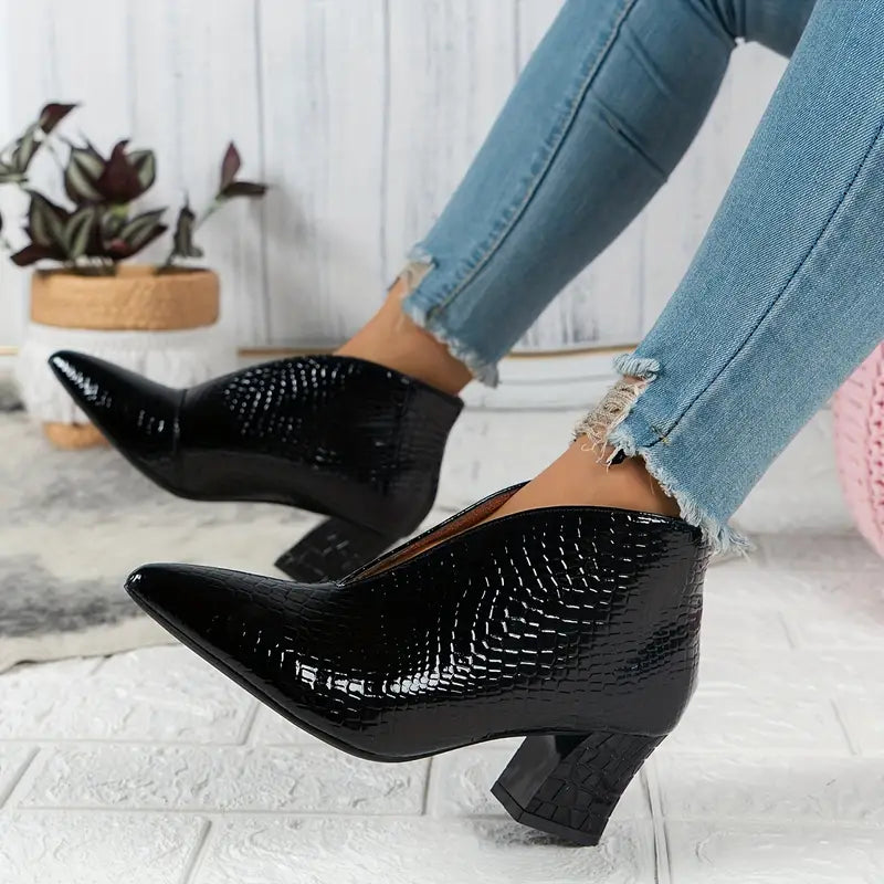 Magnolia – Snake Embossed Block Heel Ankle Boots