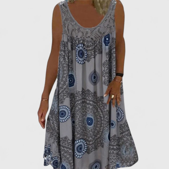 Aurora – Boho Print Pleated Summer Mini Dress
