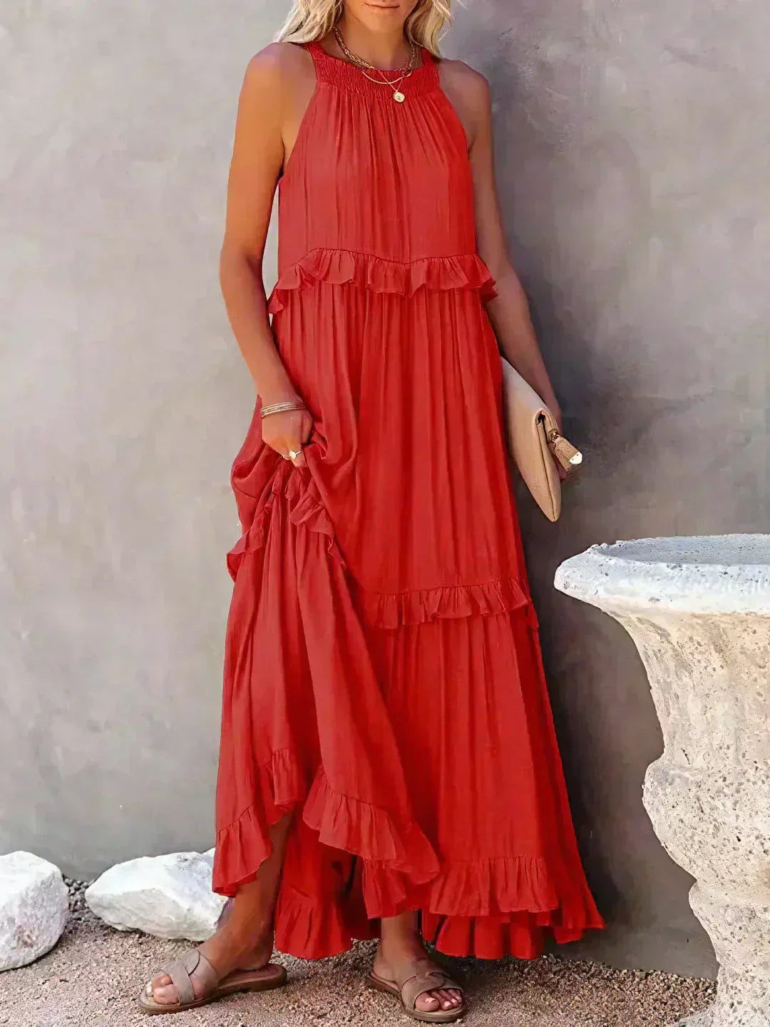 Veronica – High Neck Tiered Ruffle Summer Maxi Dress