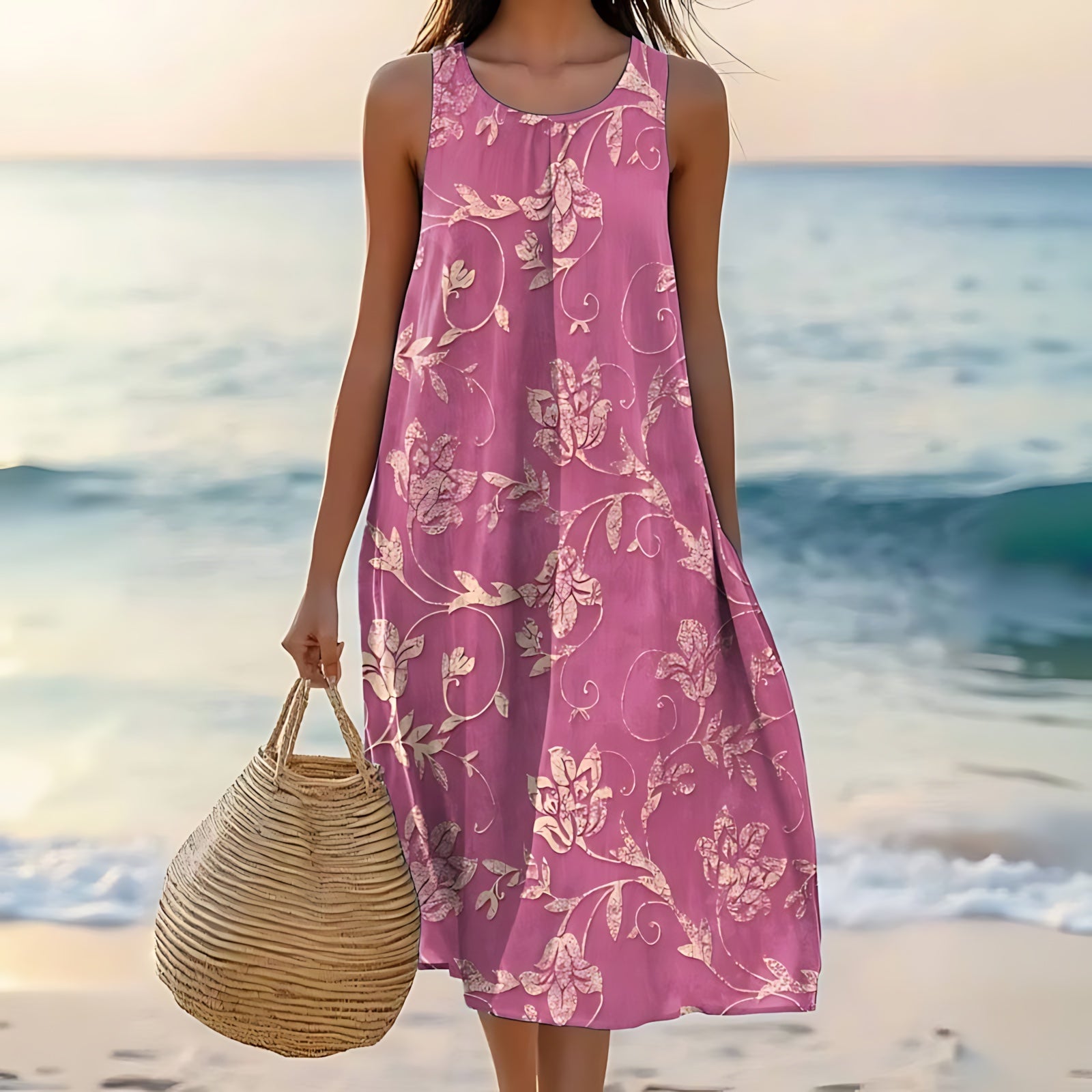 Delilah – Floral Print Loose Fit Summer Midi Dress