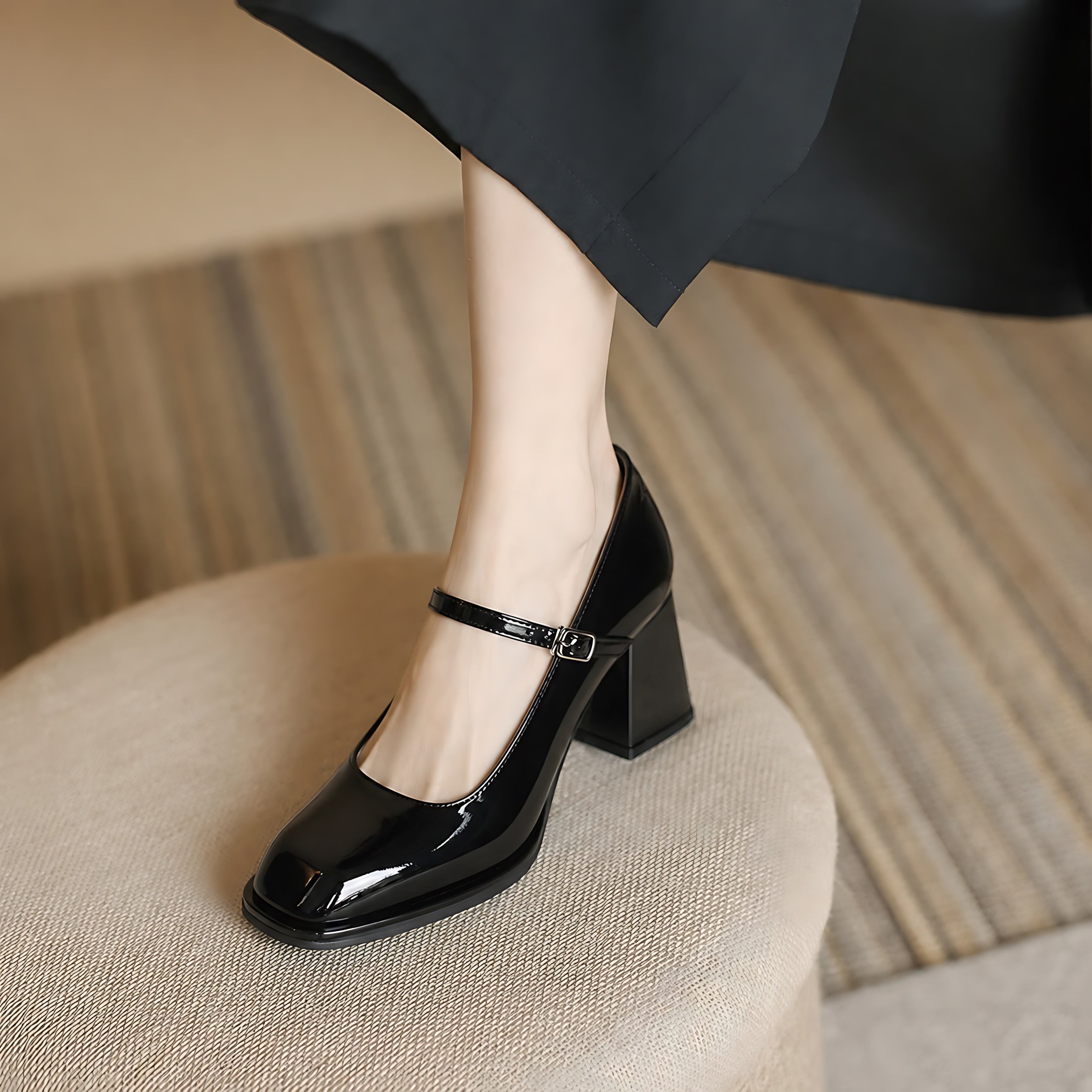 Delilah – Patent Mary Jane Block Heel Pumps
