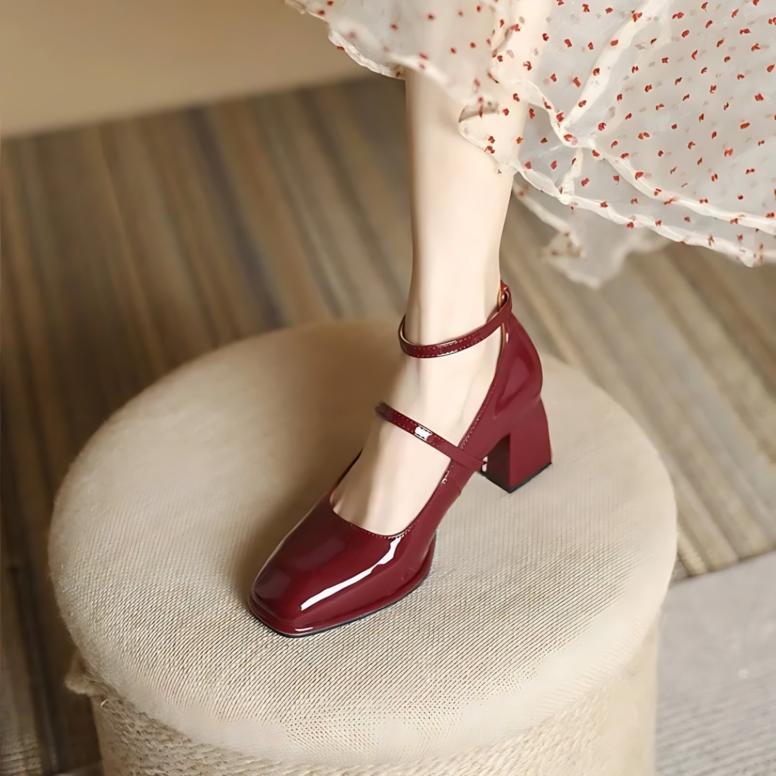 Delilah – Patent Mary Jane Block Heel Pumps