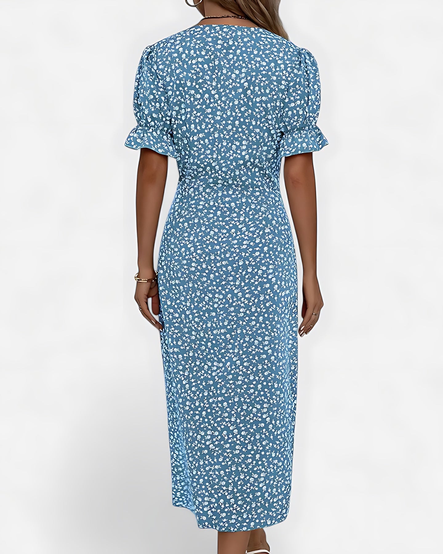 Della – Floral Ruffle Wrap Summer Midi Dress