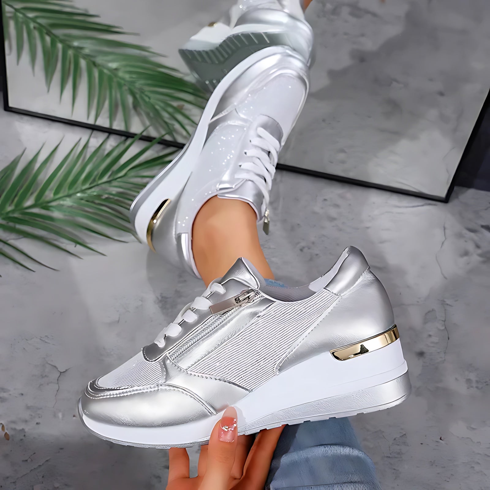Della – Metallic Hidden Wedge Platform Sneakers