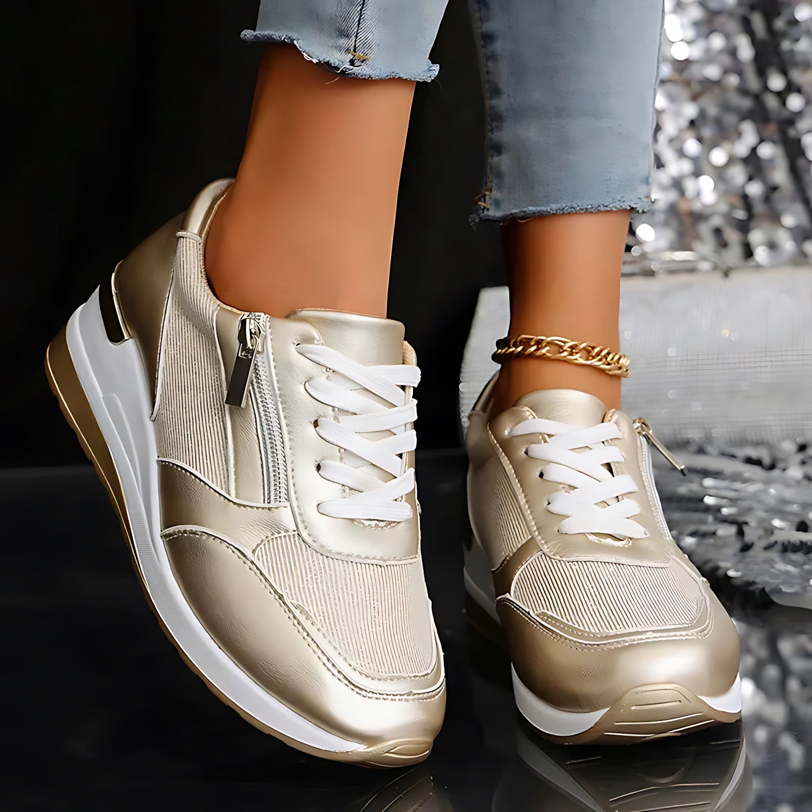 Della – Metallic Hidden Wedge Platform Sneakers