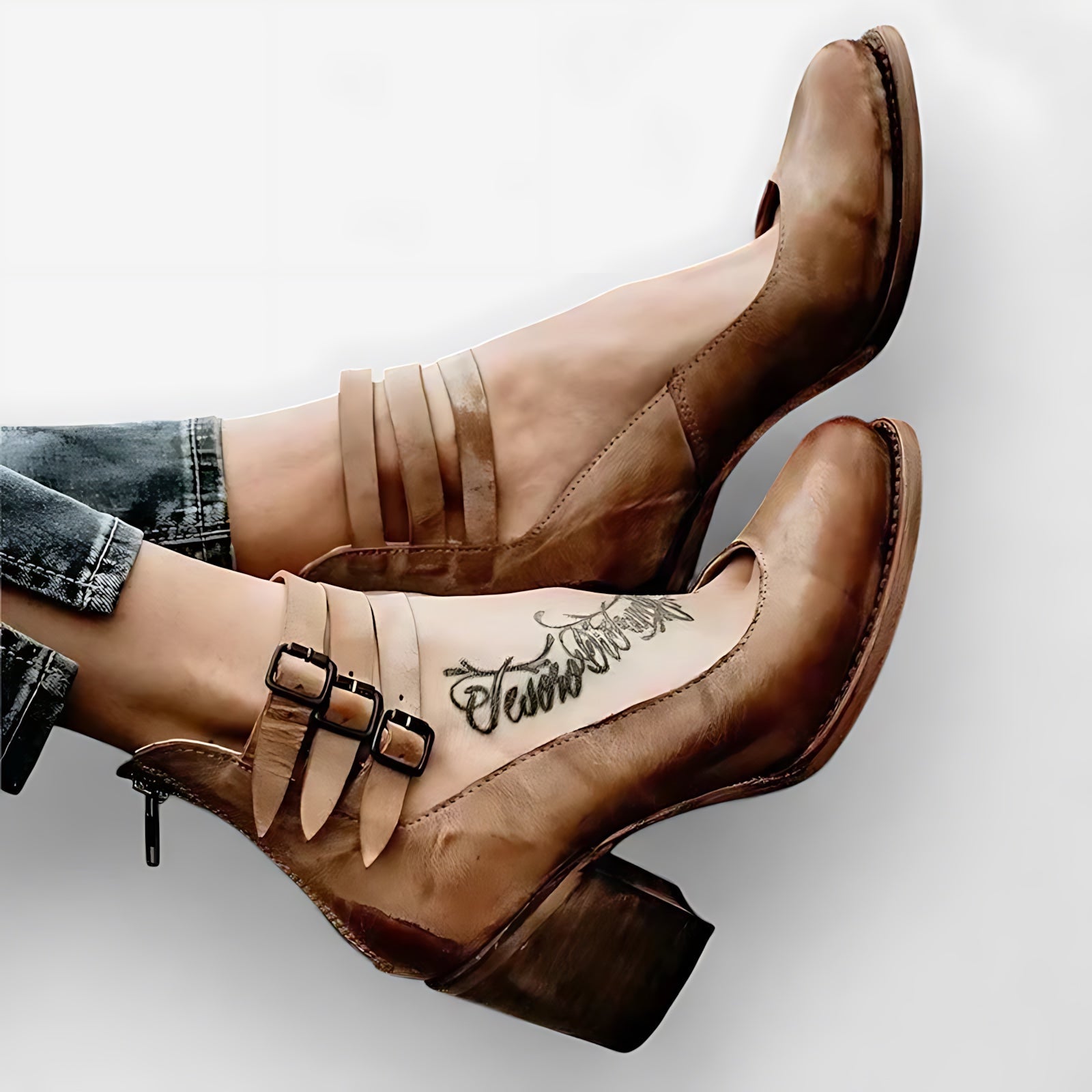 Della – Suede Ankle Strap Block Heel Pumps