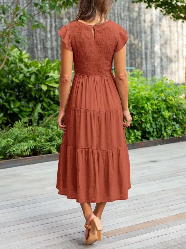 Eden – Ruffle Sleeve Tiered Summer Midi Dress