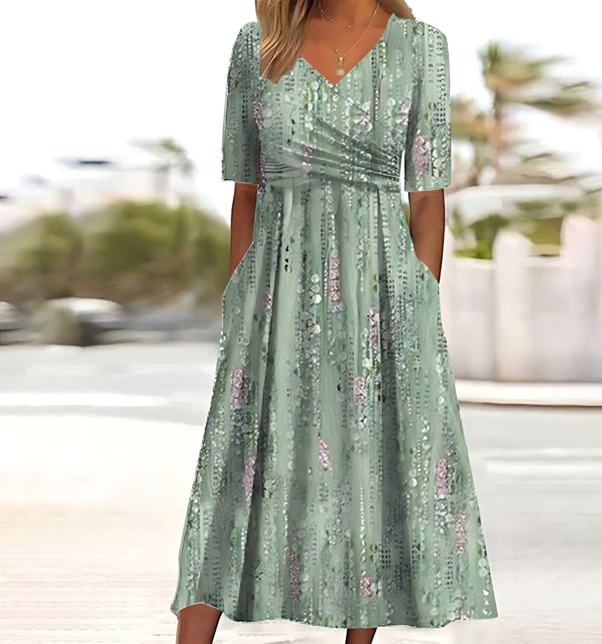 Diana – Floral Print V Neck A-Line Midi Dress