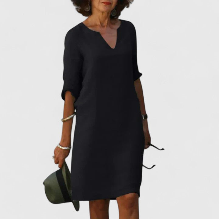 Ada – V Neck 3/4 Sleeve Shift Mini Dress
