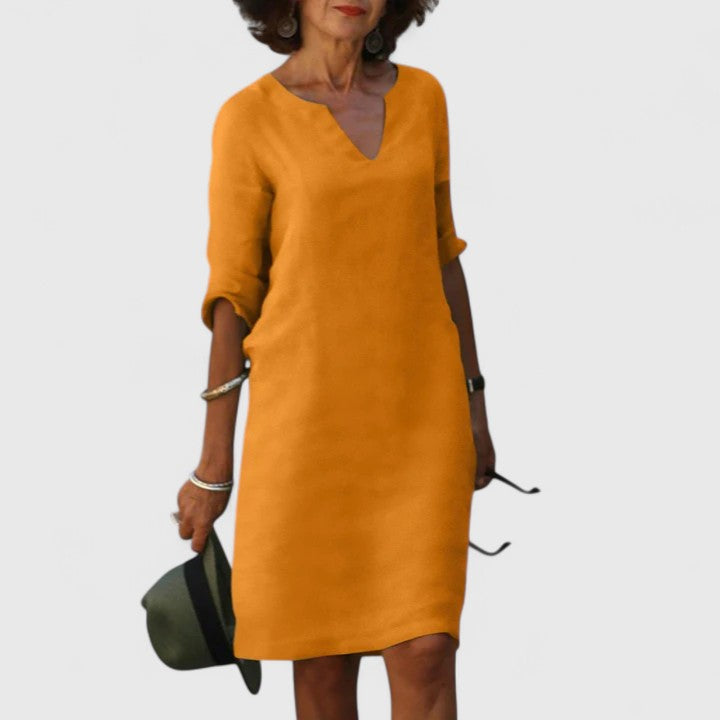 Ada – V Neck 3/4 Sleeve Shift Mini Dress