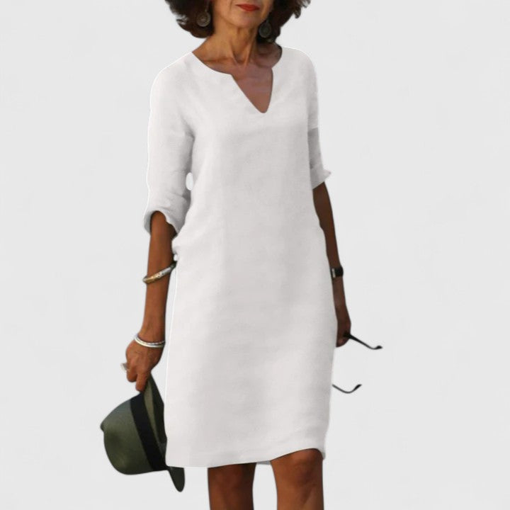 Ada – V Neck 3/4 Sleeve Shift Mini Dress