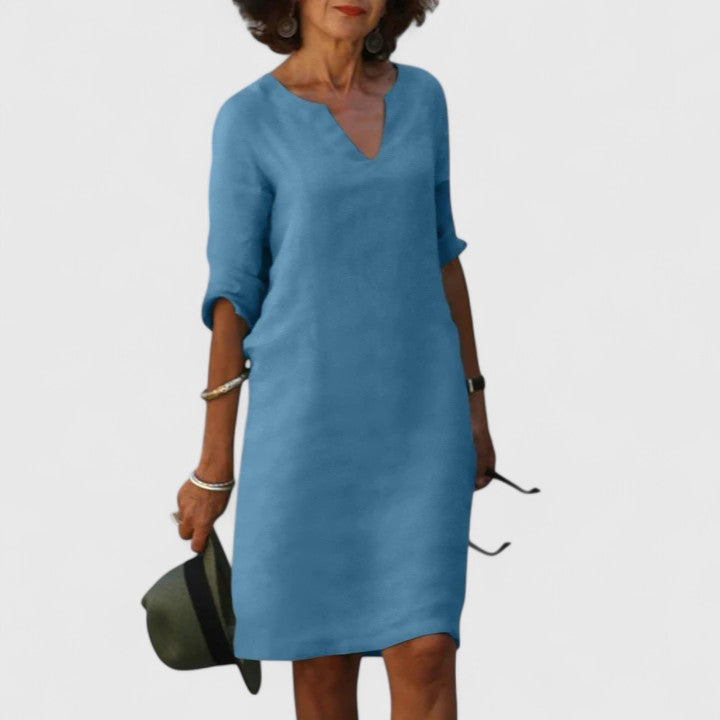 Ada – V Neck 3/4 Sleeve Shift Mini Dress
