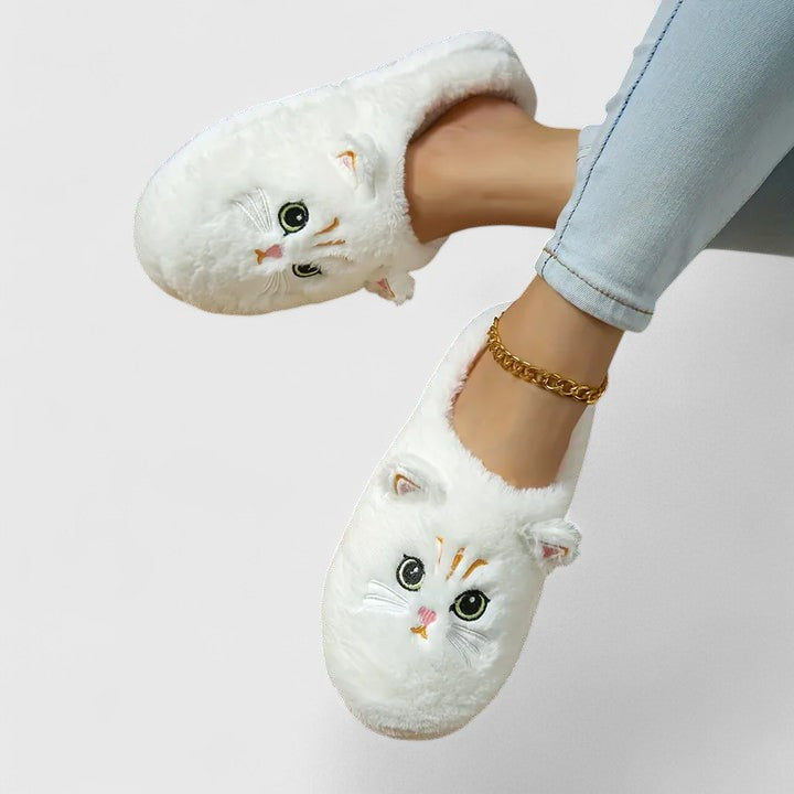 Frances – Cat Embroidered Closed Toe Slippers