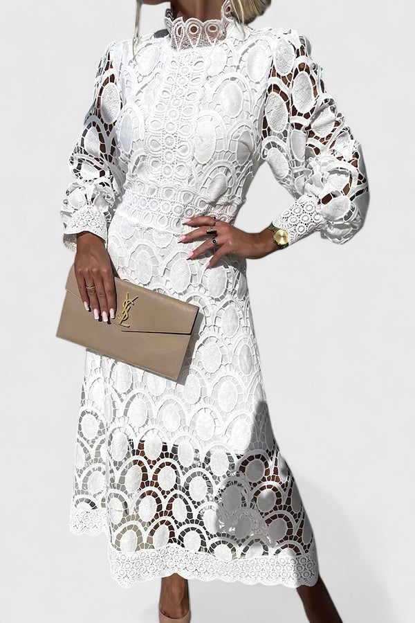 Valerie – Lace Puff Sleeve Evening Maxi Dress