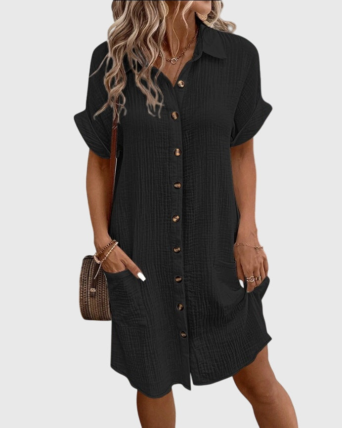 Maggie – Collared Short Sleeve Summer Shirt Dress