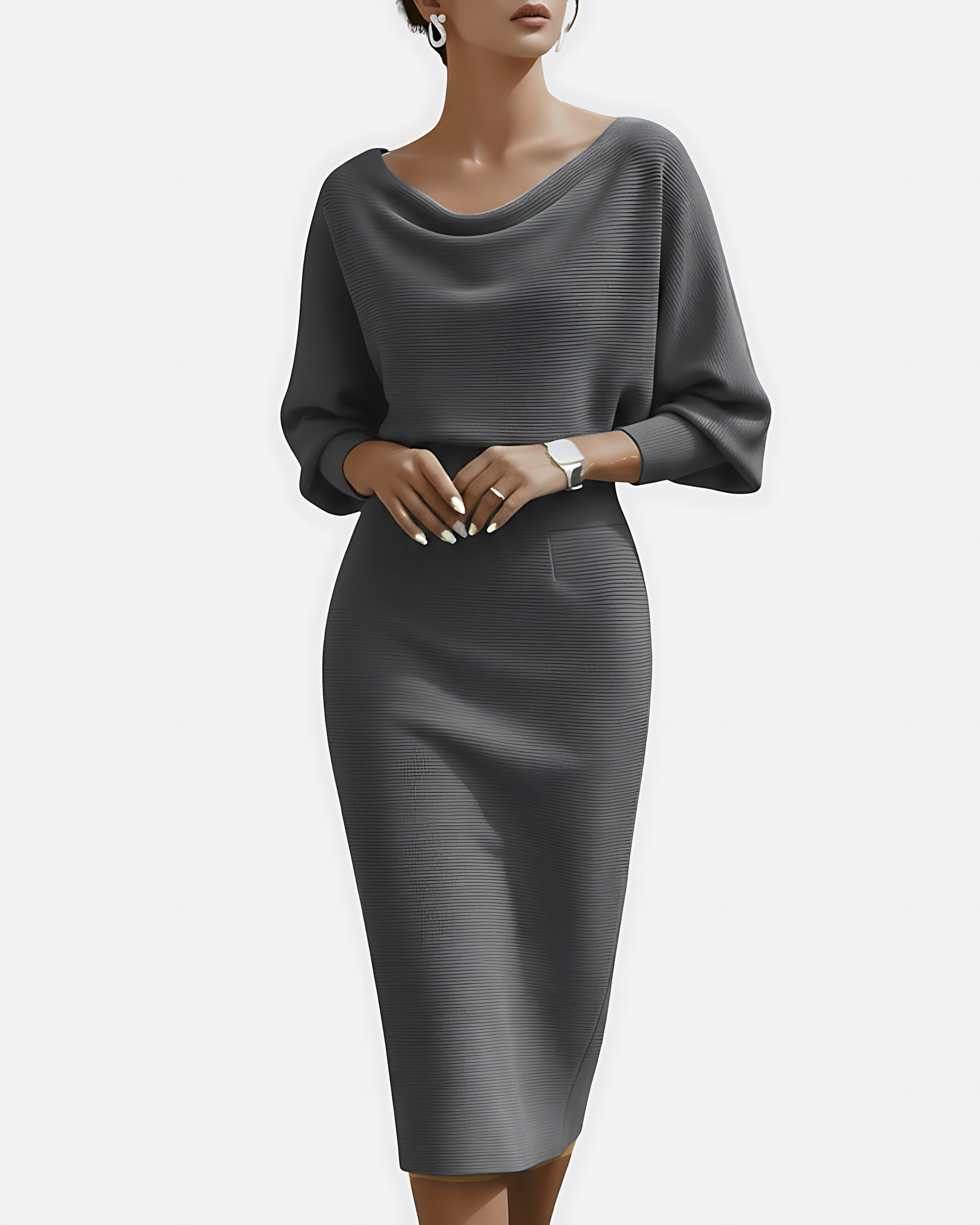 Eden – Cowl Neck Batwing Sleeve Midi Dress