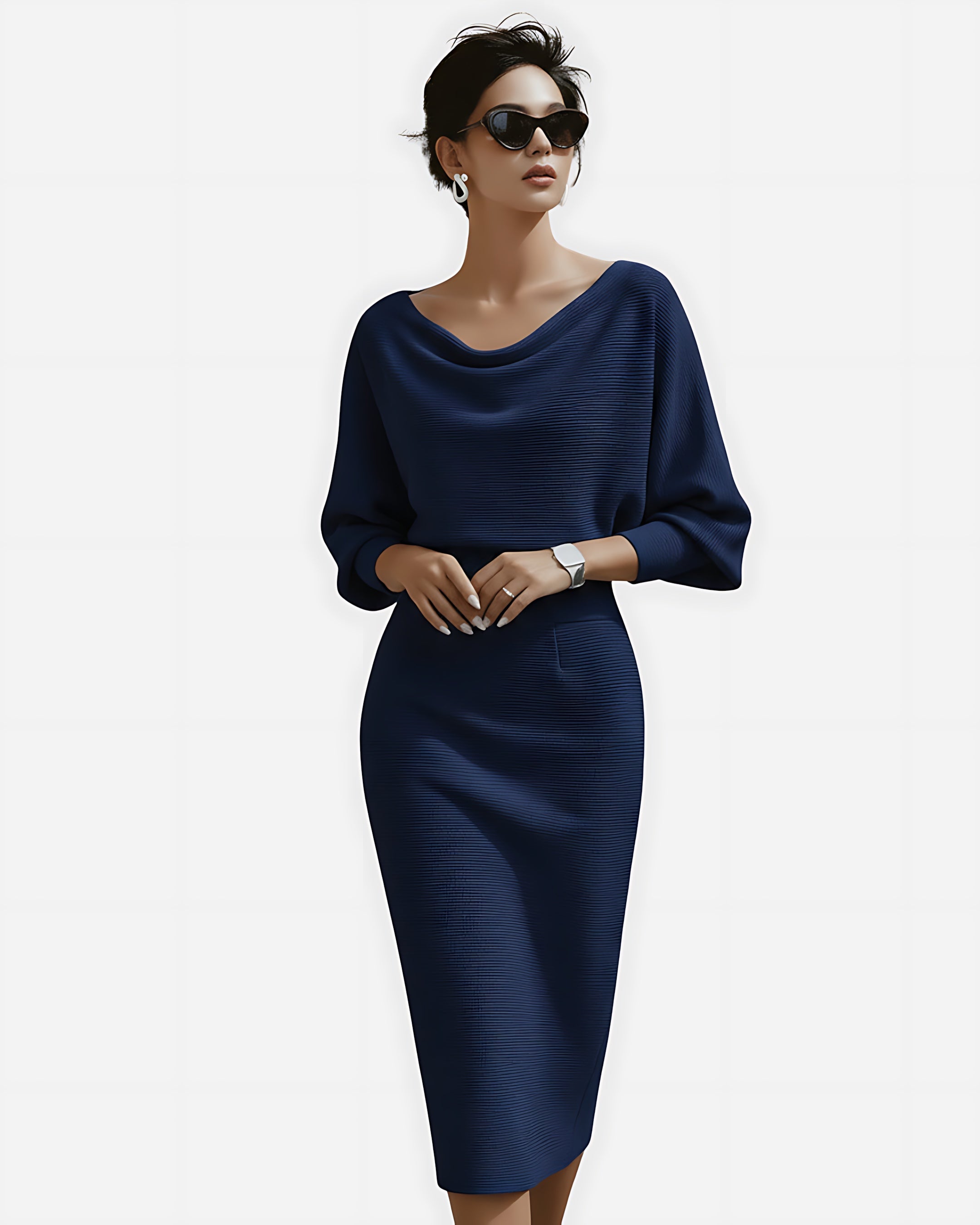 Eden – Cowl Neck Batwing Sleeve Midi Dress