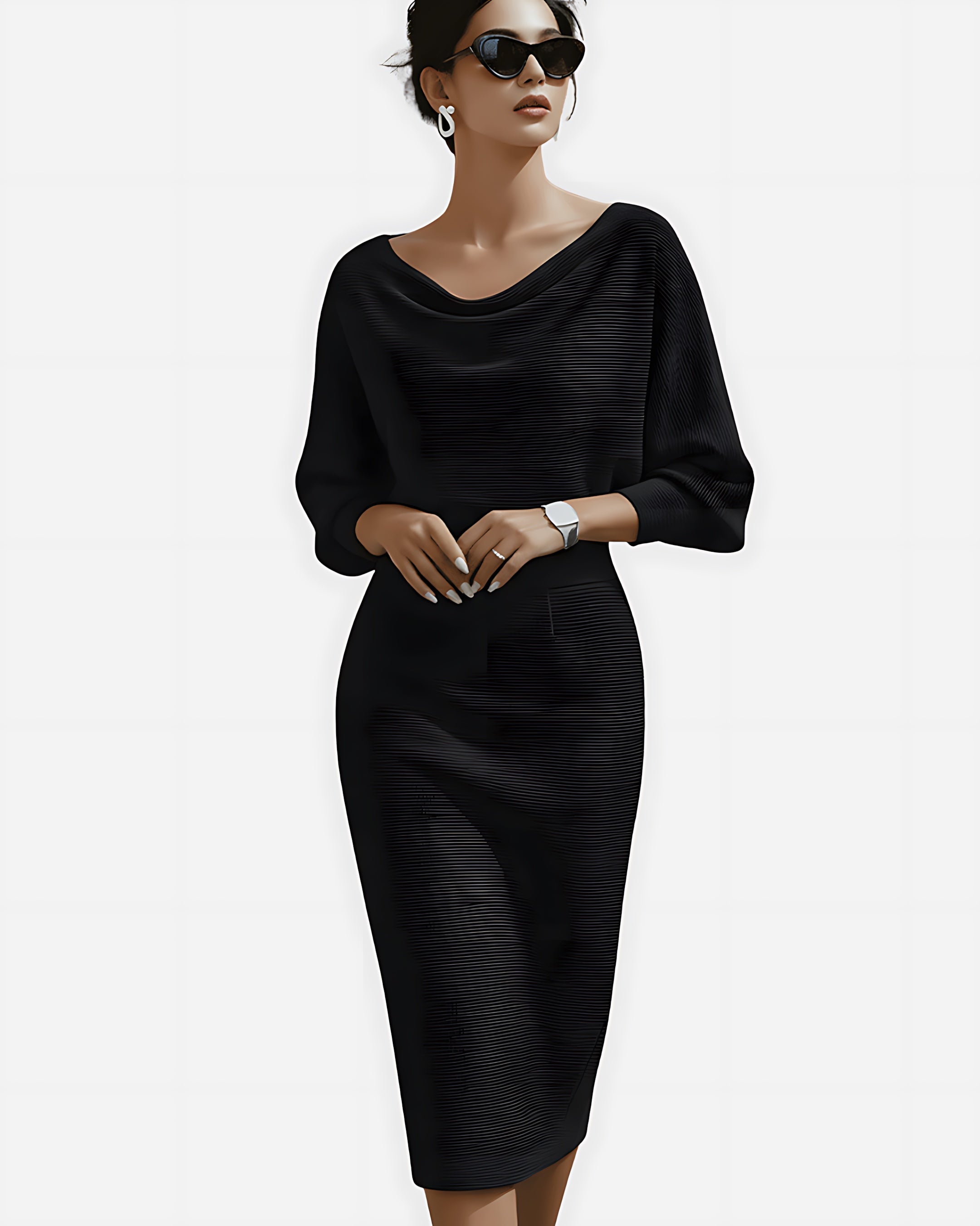 Eden – Cowl Neck Batwing Sleeve Midi Dress